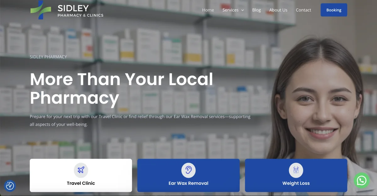 Homepage of the Sidley Pharmacy website