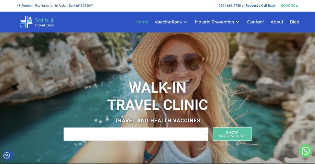 Solihull Travel Clinic website homepage
