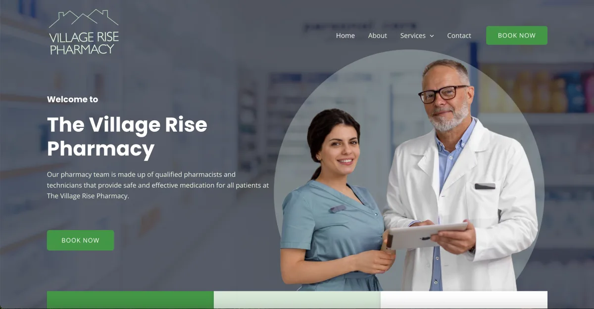 Homepage of the Village Rise Pharmacy website