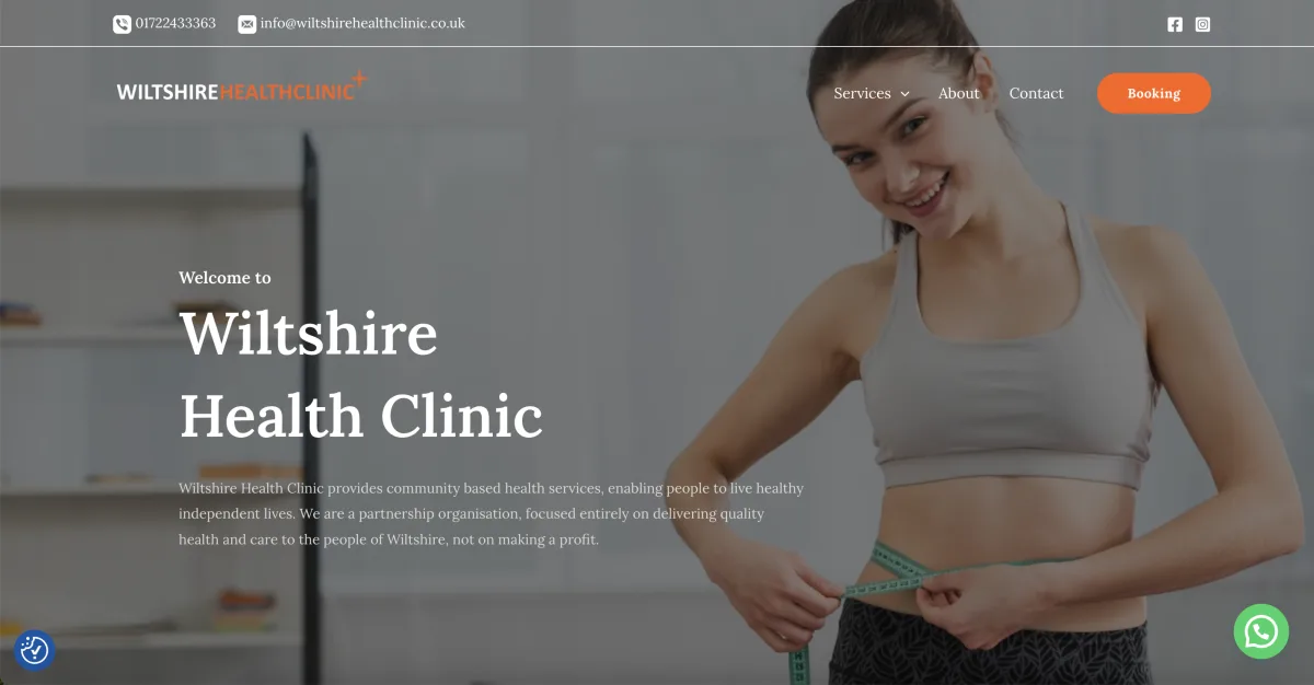 Wiltshire Health Clinic website homepage, built by Alpha Health Tech